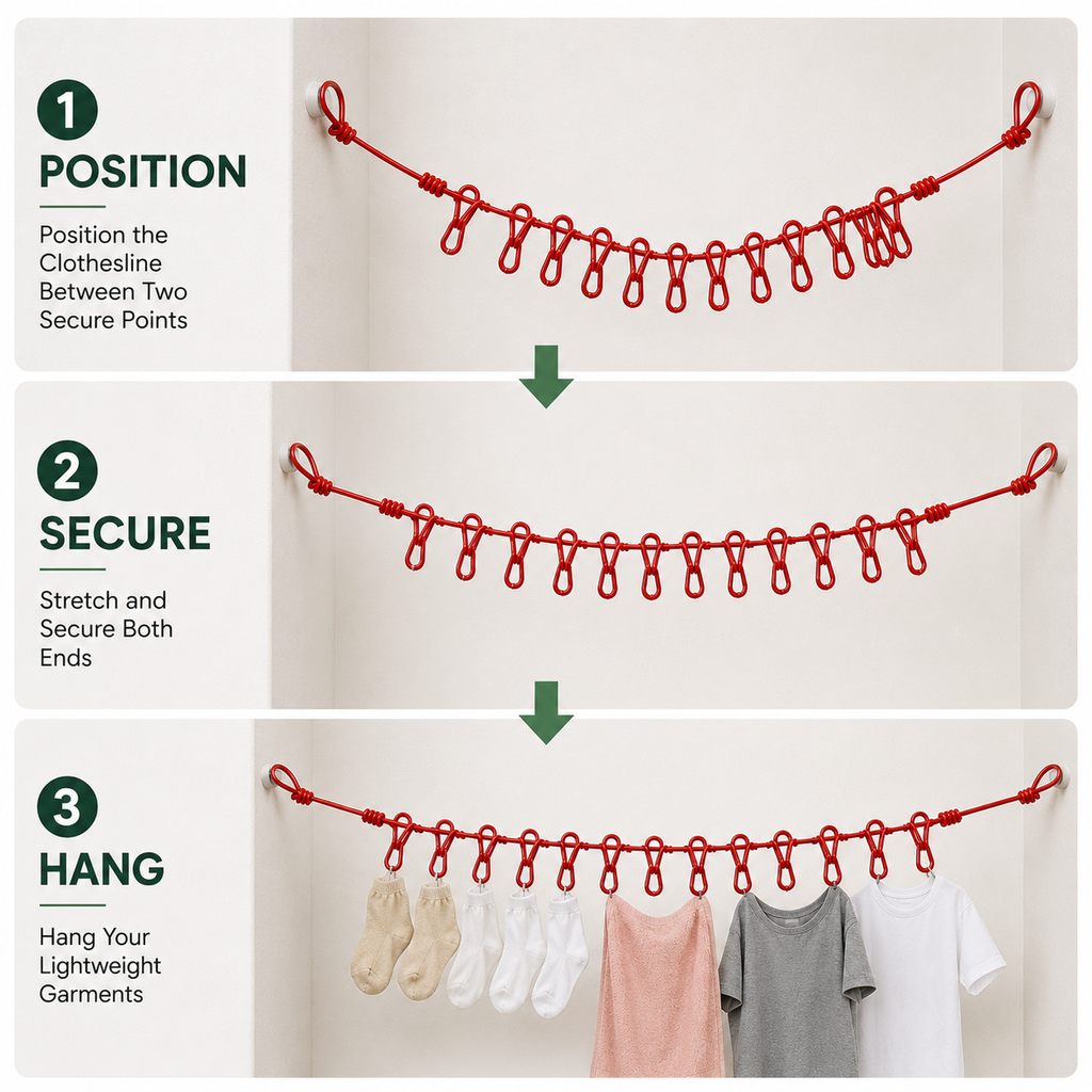Portable Elastic Clothesline with Hooks Travel Clothes Drying Rope Space Saving Hanging Line for Home Balcony And Outdoor
