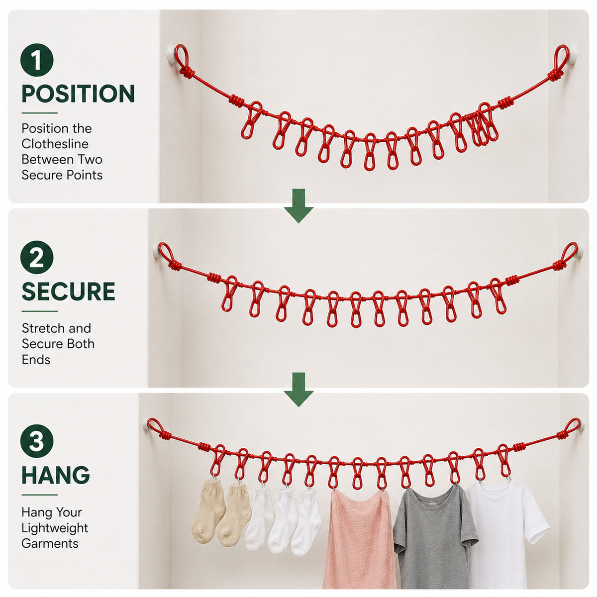 Portable Elastic Clothesline with Hooks Travel Clothes Drying Rope Space Saving Hanging Line for Home Balcony And Outdoor