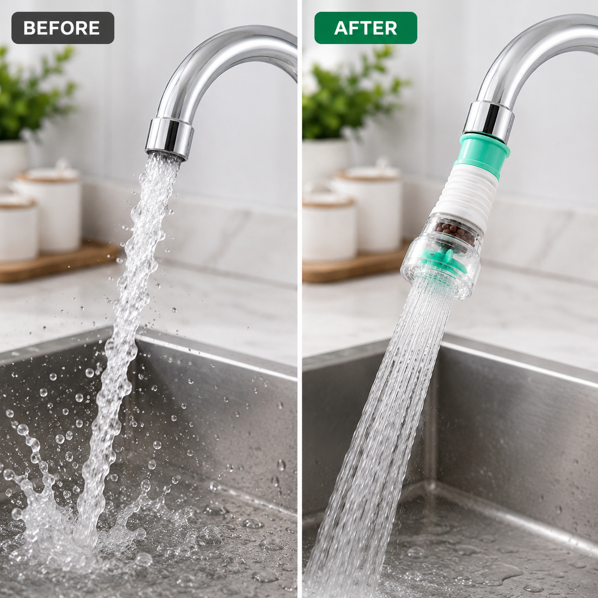 360° Adjustable Faucet Tap Attachment Flexible Anti Splash Water Flow Nozzle for Kitchen Sink
