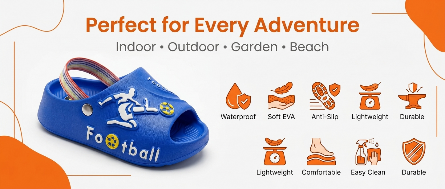 Kids Football EVA Clogs for Boys & Girls Soft Non-Slip Garden Sandals Lightweight Beach Slippers Waterproof Summer Shoes Toddler Casual Slip-On Clogs