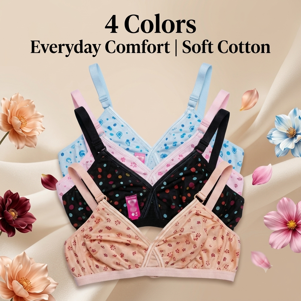 Women's Non-Padded Daily Wear Cotton Jersey Bras 4-Pack