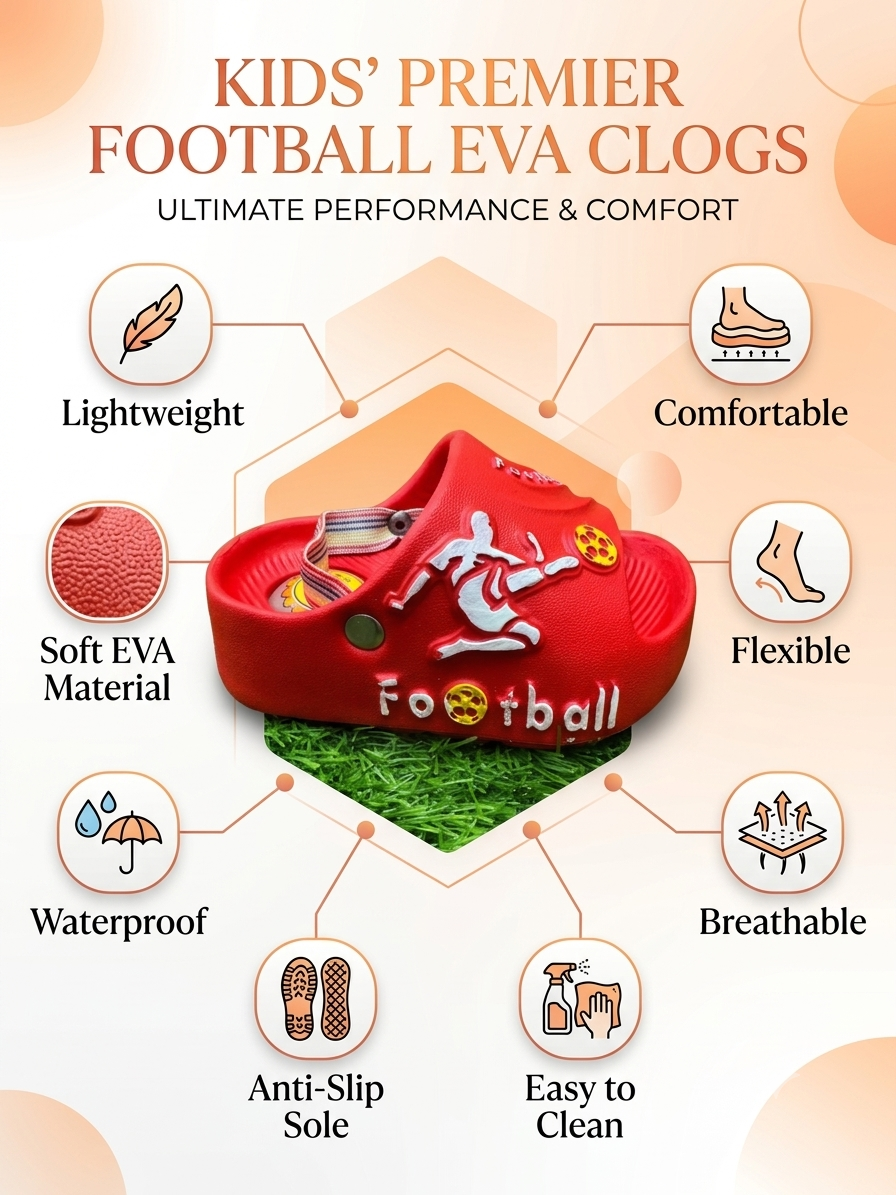 Kids Football EVA Clogs for Boys & Girls Soft Non-Slip Garden Sandals Lightweight Beach Slippers Waterproof Summer Shoes Toddler Casual Slip-On Clogs