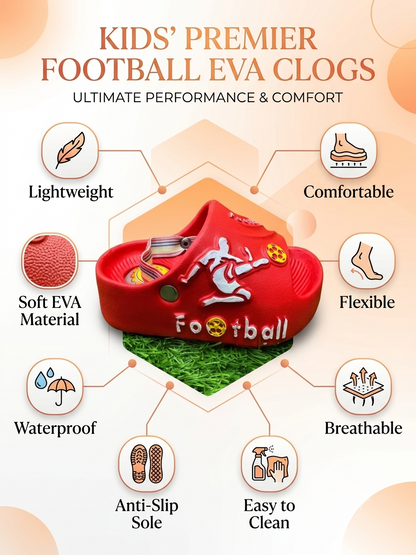 Kids Football EVA Clogs for Boys & Girls Soft Non-Slip Garden Sandals Lightweight Beach Slippers Waterproof Summer Shoes Toddler Casual Slip-On Clogs
