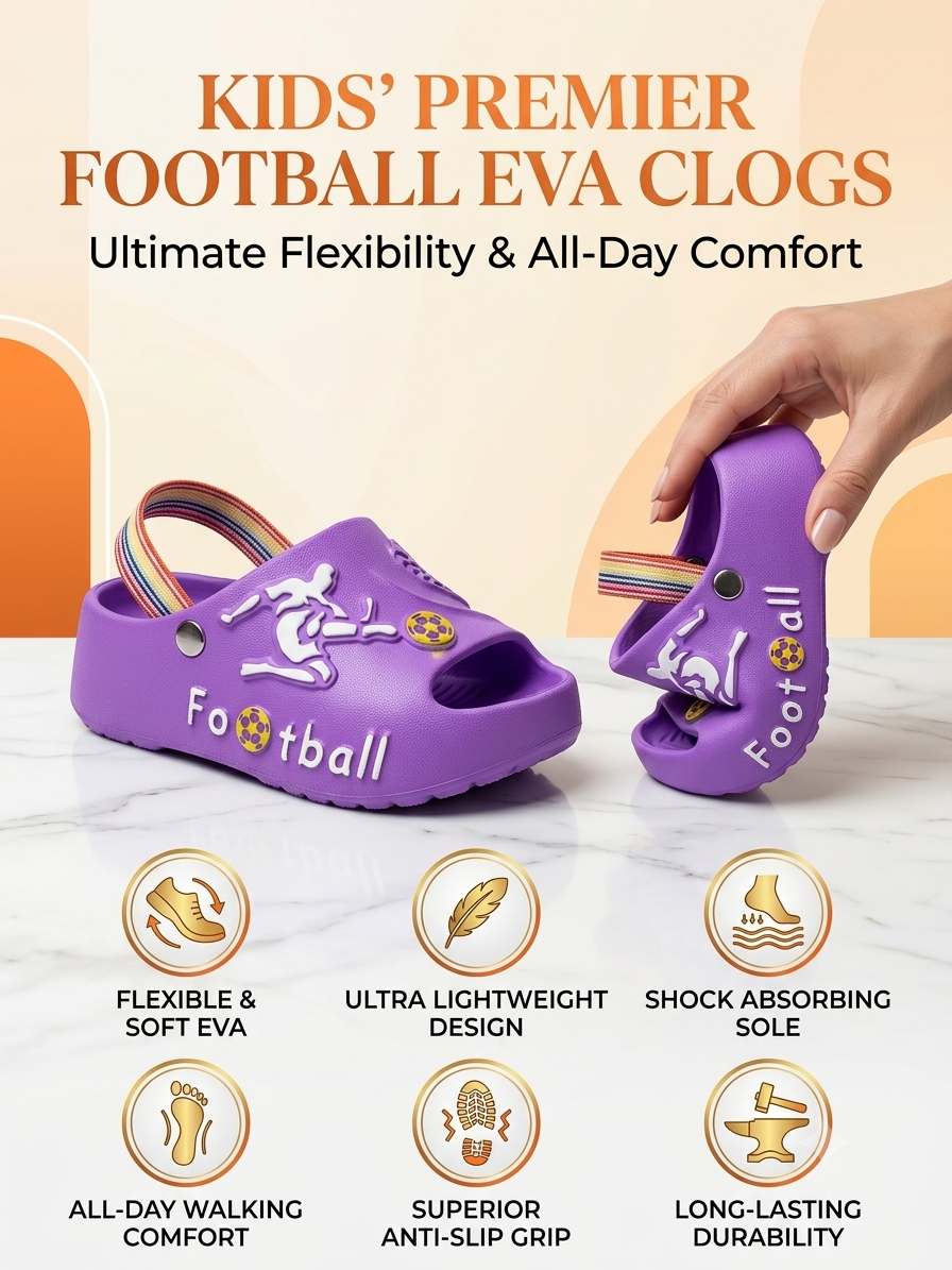 Kids Football EVA Clogs for Boys & Girls Soft Non-Slip Garden Sandals Lightweight Beach Slippers Waterproof Summer Shoes Toddler Casual Slip-On Clogs