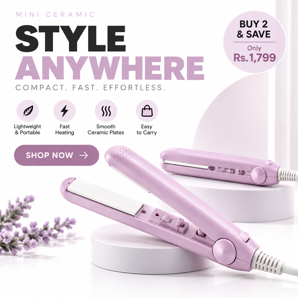 Mini Ceramic Hair Straightener & Curler – 2-in-1 Portable Styling Tool