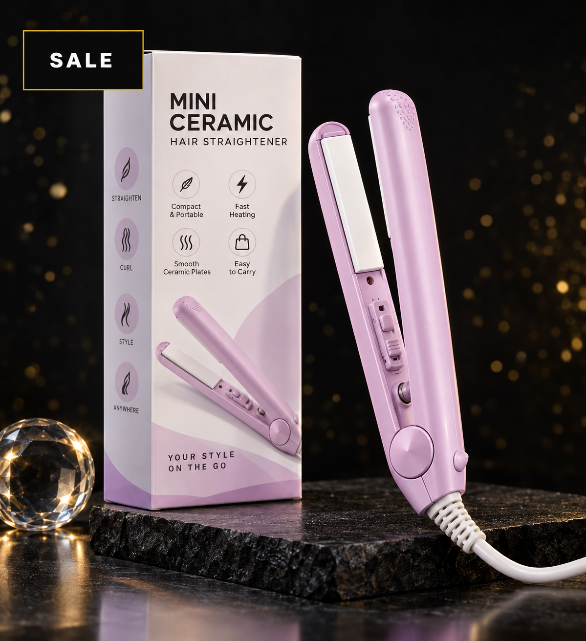 Mini Ceramic Hair Straightener & Curler – 2-in-1 Portable Styling Tool