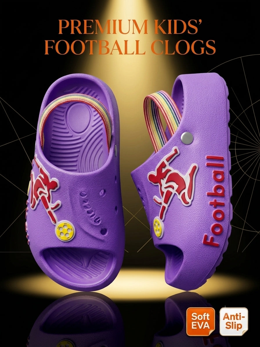 Kids Football EVA Clogs for Boys & Girls Soft Non-Slip Garden Sandals Lightweight Beach Slippers Waterproof Summer Shoes Toddler Casual Slip-On Clogs