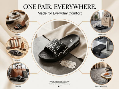 Men's Premium Padded Strap Slides Soft Sole Anti-Slip Slippers Comfortable Casual Summer Sandals Indoor & Outdoor Black