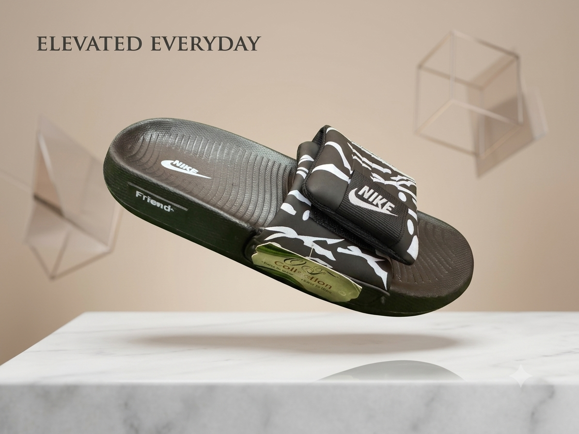 Men's Premium Padded Strap Slides Soft Sole Anti-Slip Slippers Comfortable Casual Summer Sandals Indoor & Outdoor Black