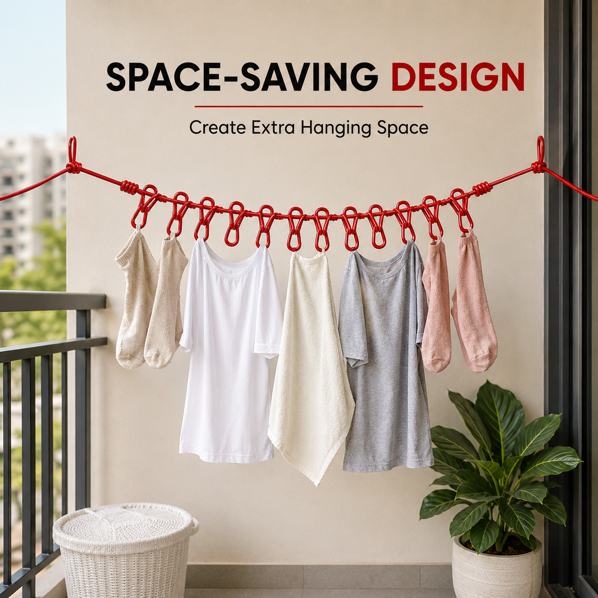 Portable Elastic Clothesline with Hooks Travel Clothes Drying Rope Space Saving Hanging Line for Home Balcony And Outdoor