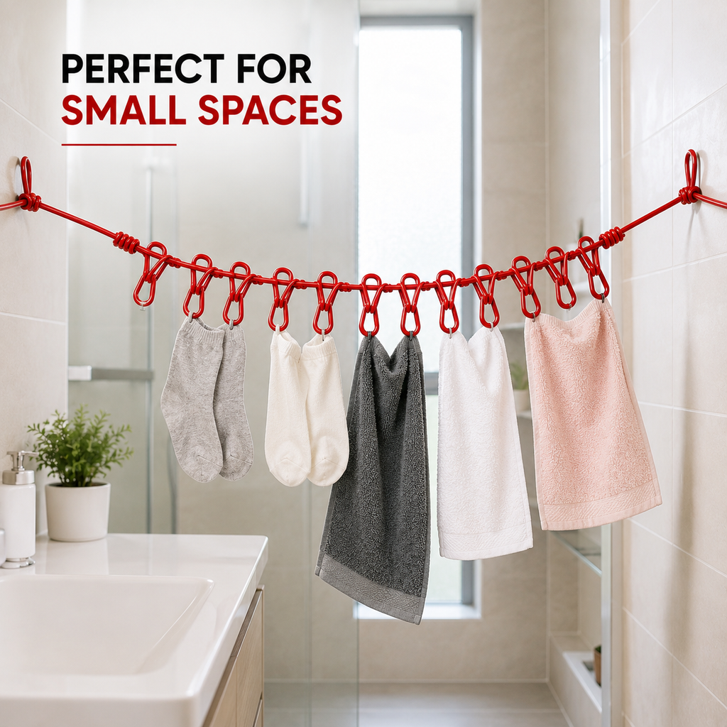 Portable Elastic Clothesline with Hooks Travel Clothes Drying Rope Space Saving Hanging Line for Home Balcony And Outdoor