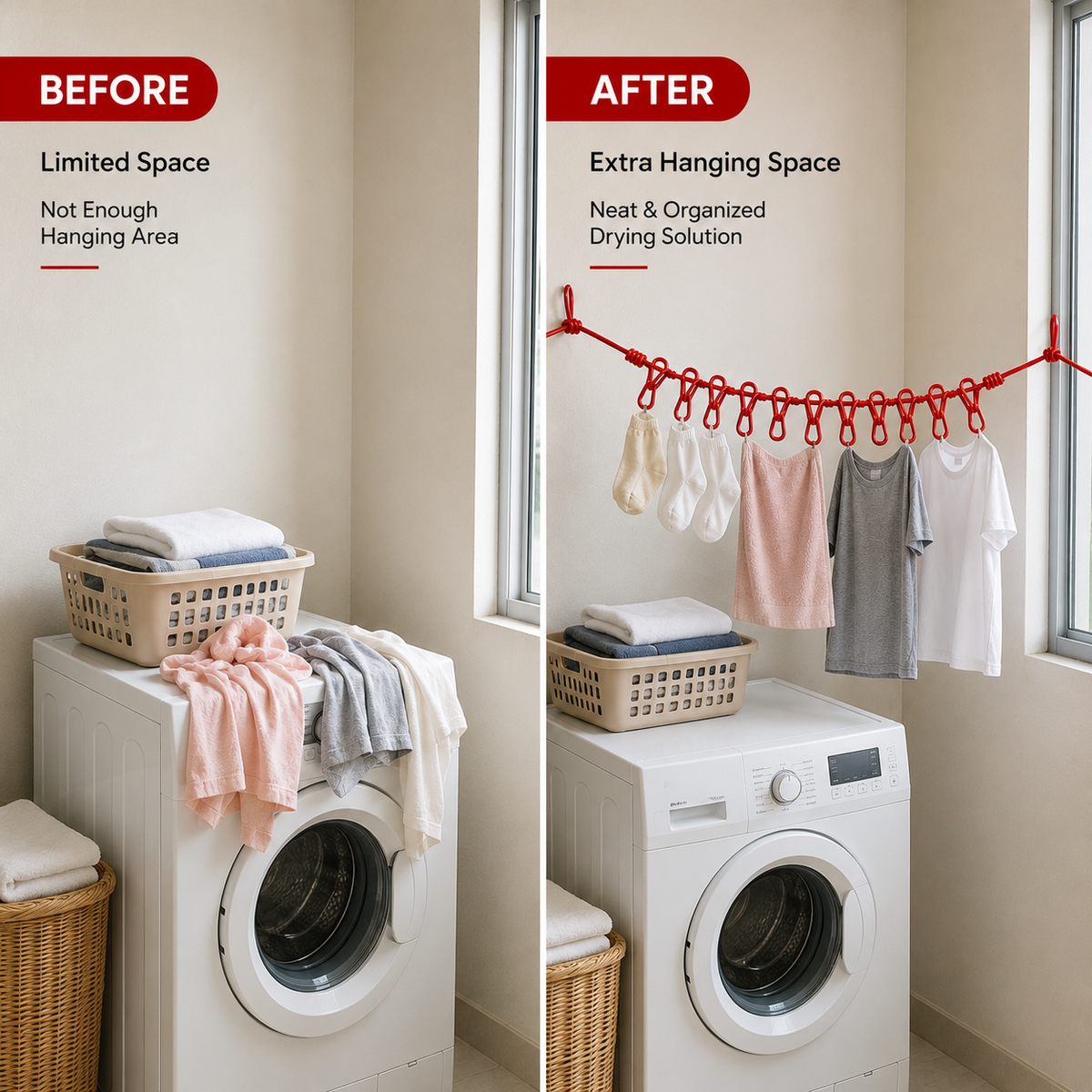Portable Elastic Clothesline with Hooks Travel Clothes Drying Rope Space Saving Hanging Line for Home Balcony And Outdoor