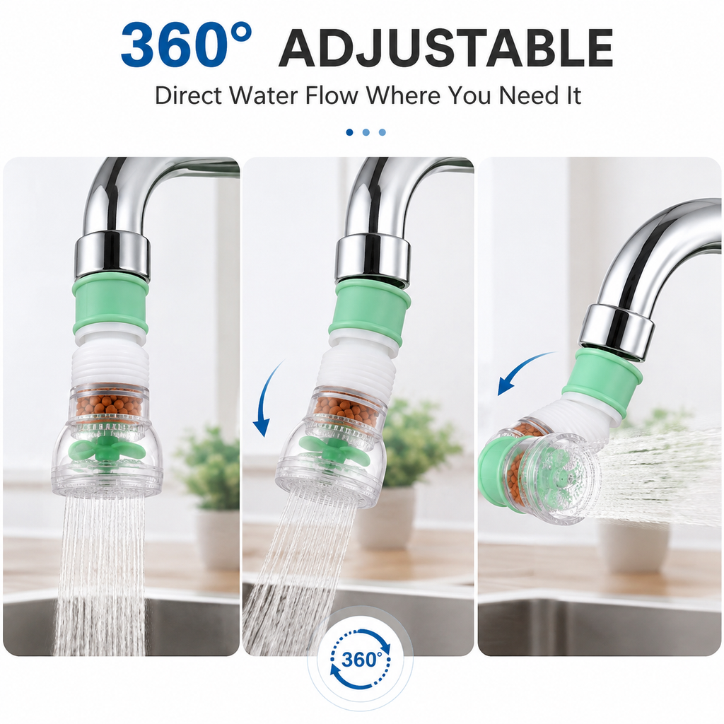 360° Adjustable Faucet Tap Attachment Flexible Anti Splash Water Flow Nozzle for Kitchen Sink
