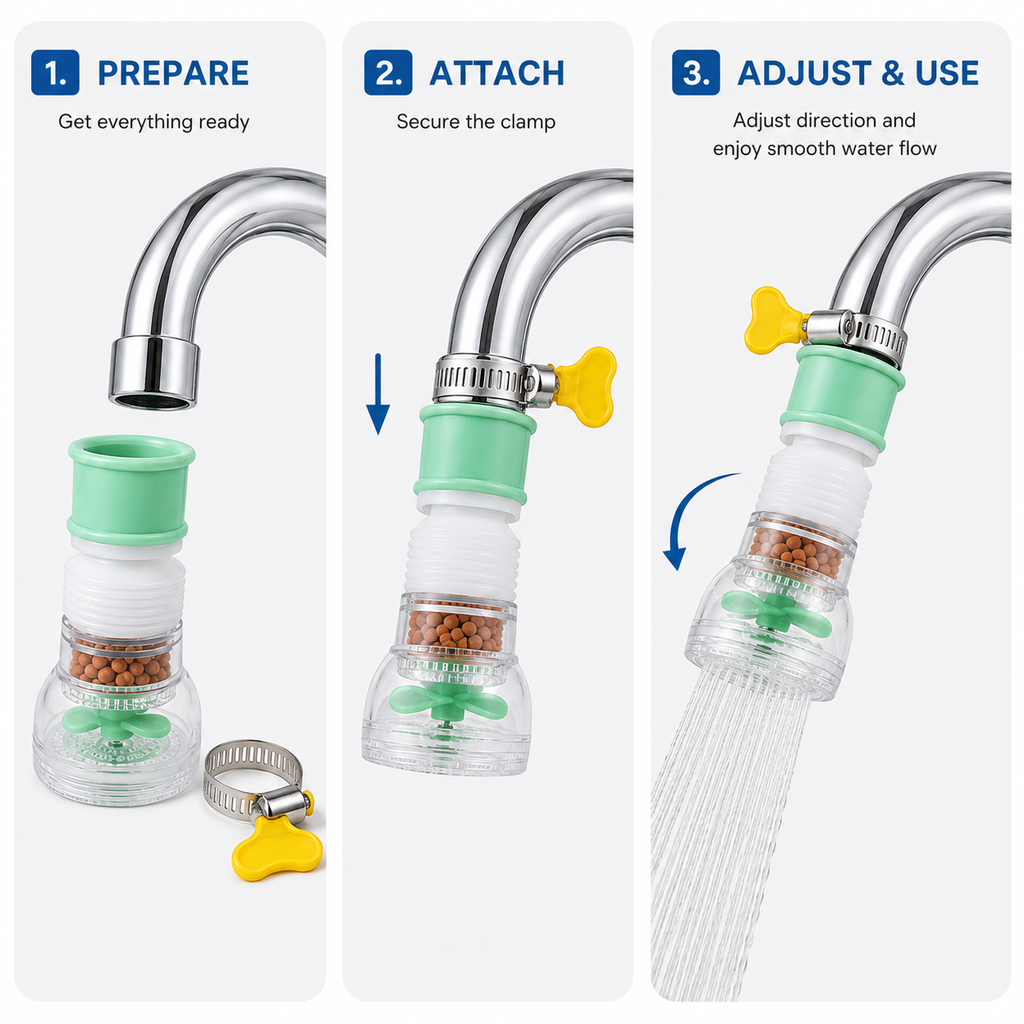 360° Adjustable Faucet Tap Attachment Flexible Anti Splash Water Flow Nozzle for Kitchen Sink