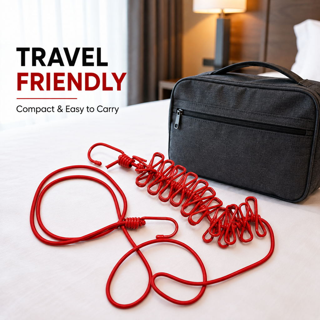 Portable Elastic Clothesline with Hooks Travel Clothes Drying Rope Space Saving Hanging Line for Home Balcony And Outdoor