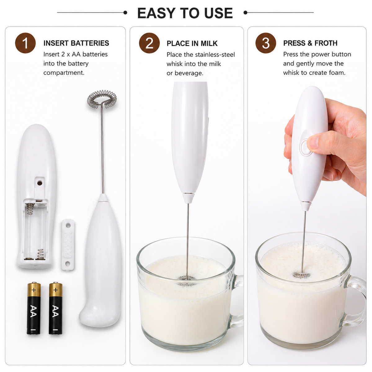 Milk Frother Handheld Electric Whisk Battery Operated Milk Stirrer And Coffee Foamer Mini Mixer for Cappuccino, Latte, Milkshake And Hot Chocolate